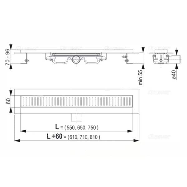 Κανάλι Ντουζιέρας Φ40 Inox APZ101 Low Alcaplast